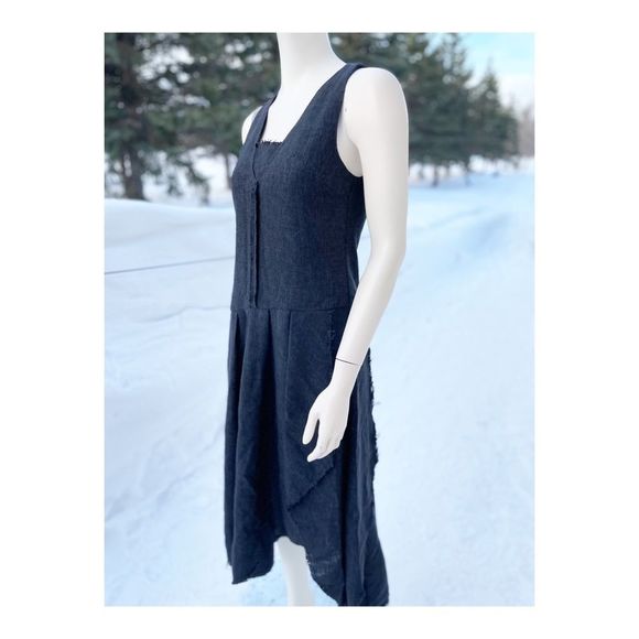 Hansen & Gretel Midi Dress Asymetric Sleeveless Raw Trim Grey Sz 1 - Picture 10 of 16